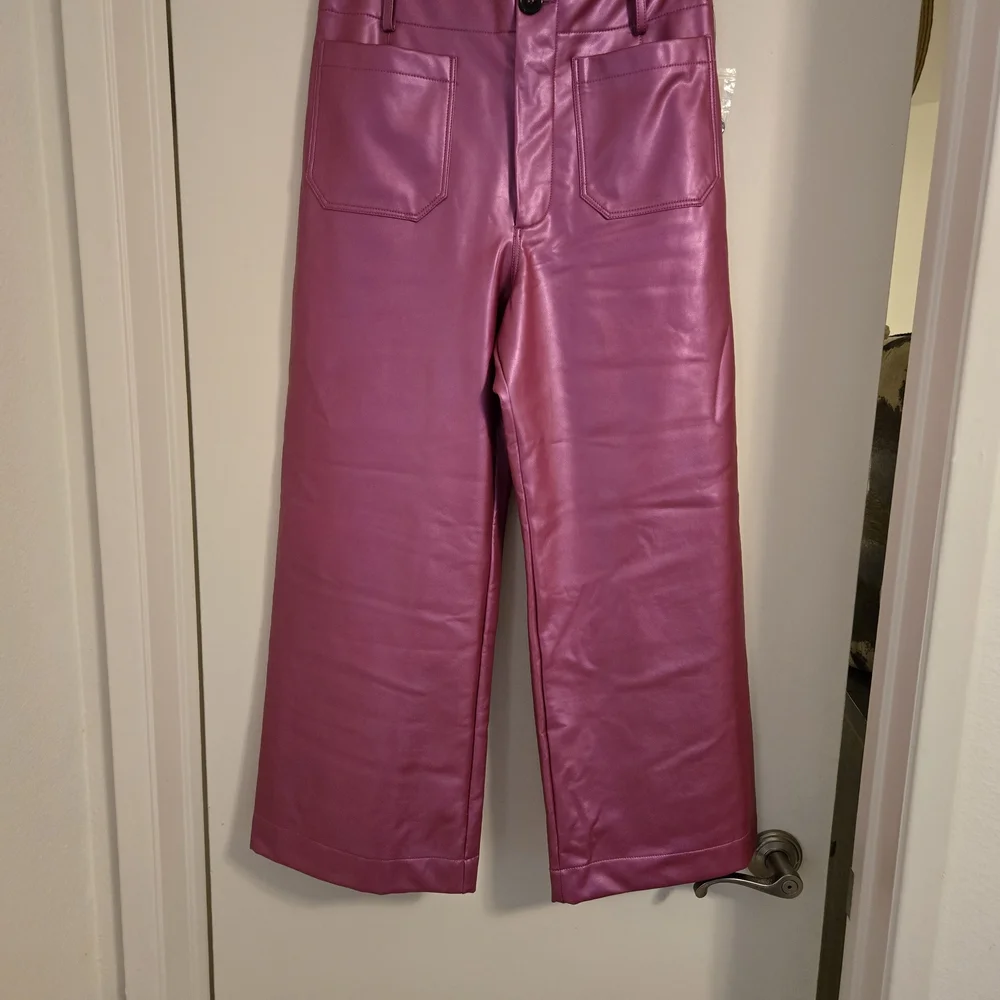 Maeve By Anthropologie Colette High Rise Cropped Wide-leg Faux Leather Pants. - Picture 8 of 10